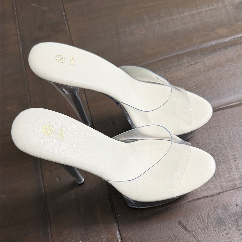 White Platform Stiletto Heels with Clear Straps - Women